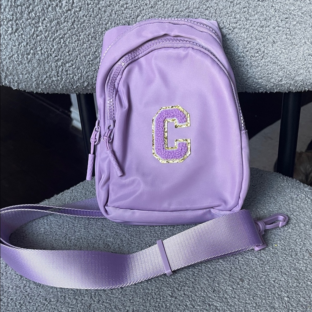 Purple Women's Sling Bag with Initial C Design New